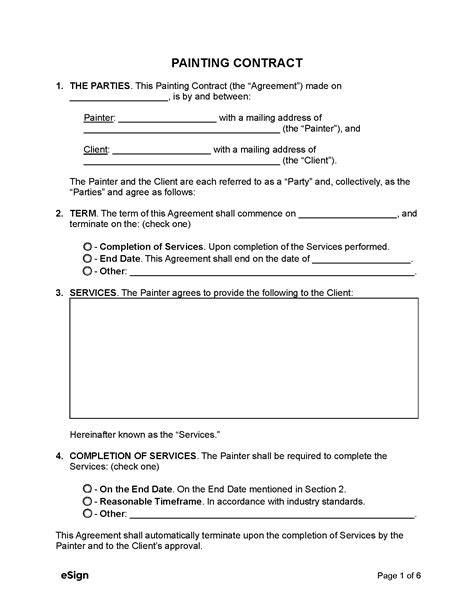 painting contract sample form