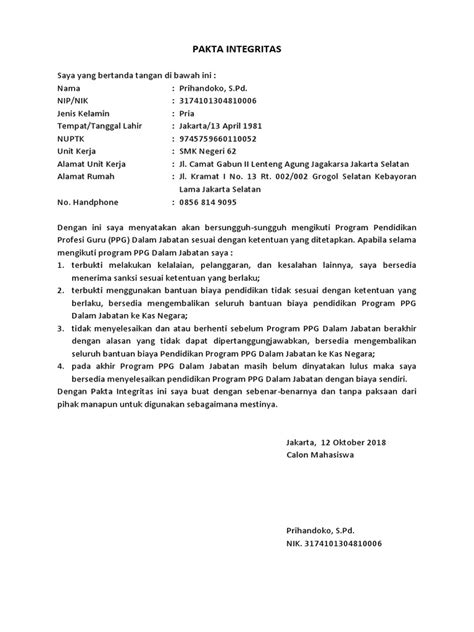 Pakta Integritas Ppg