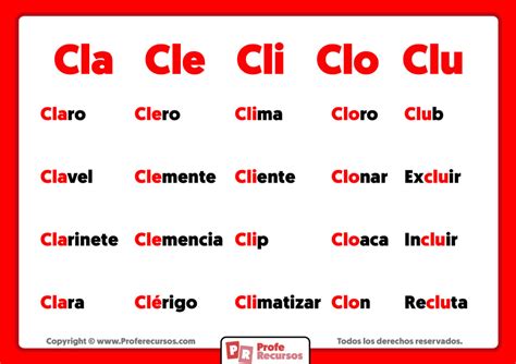 Palavras Com Cla Cle Cli Clo Clu