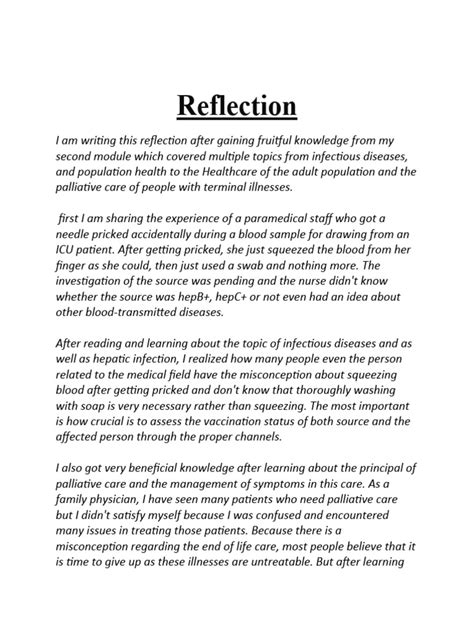 Palliative Nursing Reflection Examples
