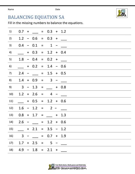 pan balance equations 5th grade