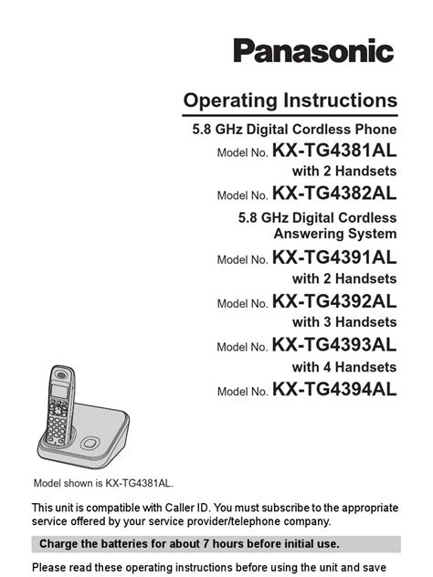 Download Panasonic Dect 60 Cordless Phone User Guide 