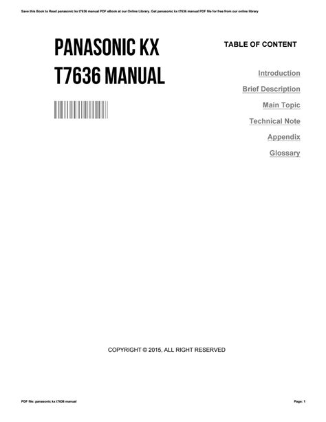 Read Panasonic Kx T7636 User Guide 