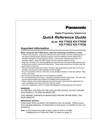 Full Download Panasonic Kxt7630 User Guide 