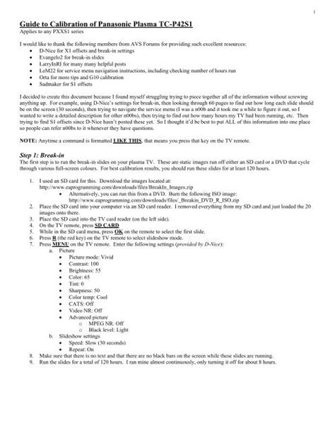 Download Panasonic Plasma Calibration Guide File Type Pdf 