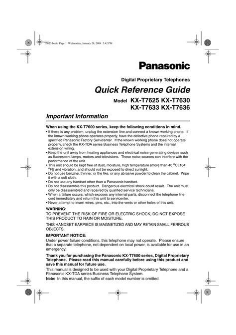 Read Panasonic T7630 User Guide 