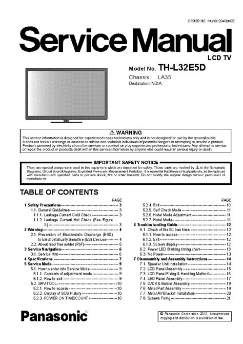 Read Panasonic Th L32E5D Repair Guide 