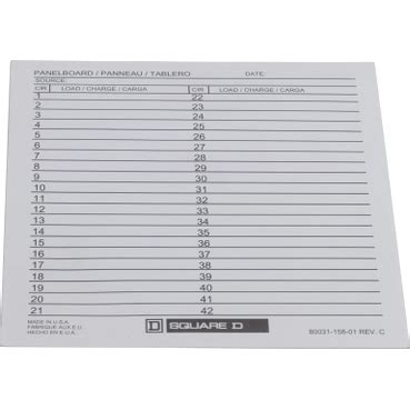 Panelboard Directory Card Template