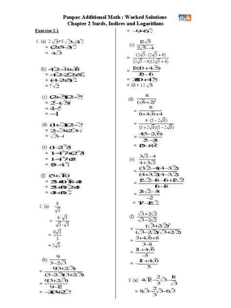 Read Online Panpac Additional Mathematics Worked Solutions 