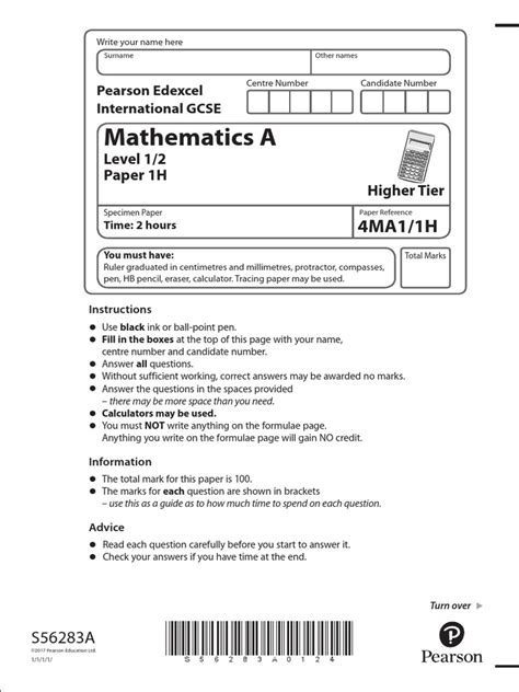 Download Paper 1H Higher Tier Maths Area 