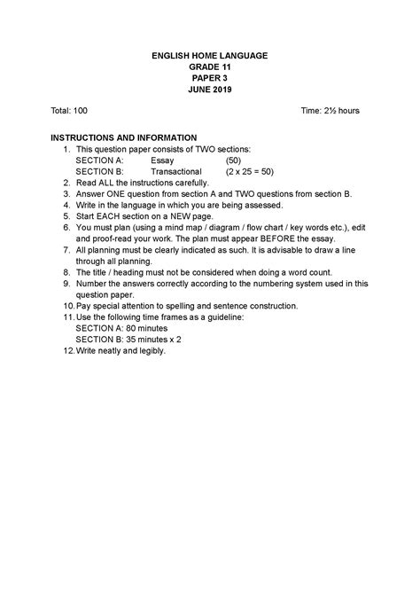 Read Paper 3 English Grade 11 