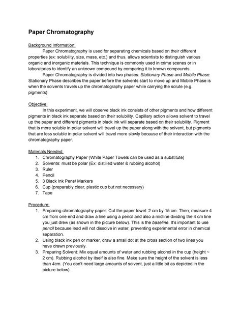 Read Online Paper Chromatography Lab Report Discussion 