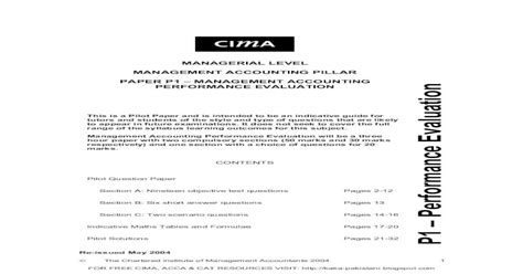Read Paper P1 Performance Operations Cima Financial Management 