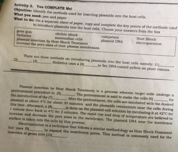 Download Paper Plasmid And Transformation Activity Answers 