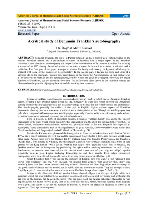 papers on benjamin franklins autobiography analysis
