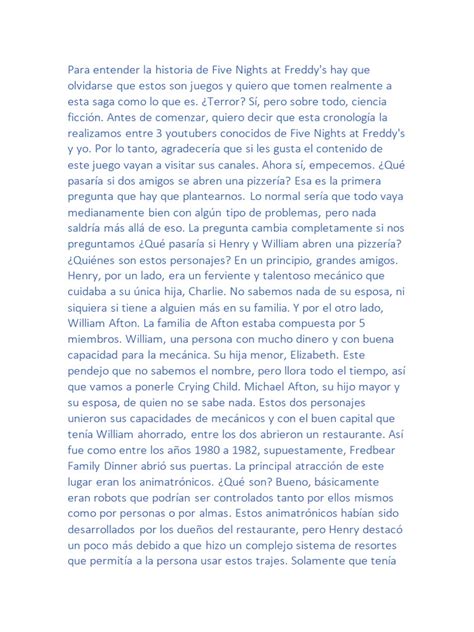 Para Entender La Historia De Fnaf Texto