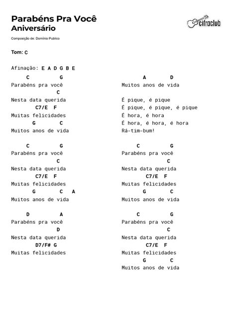 Parabens Pra Voce Cifra