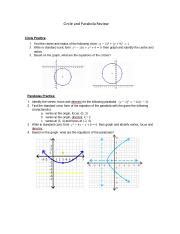 Parabolas And Circles Quiz Review Algebra 2