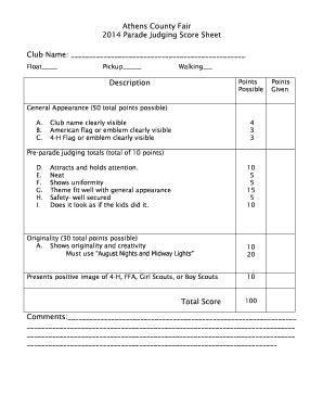 Parade Judging Sheet