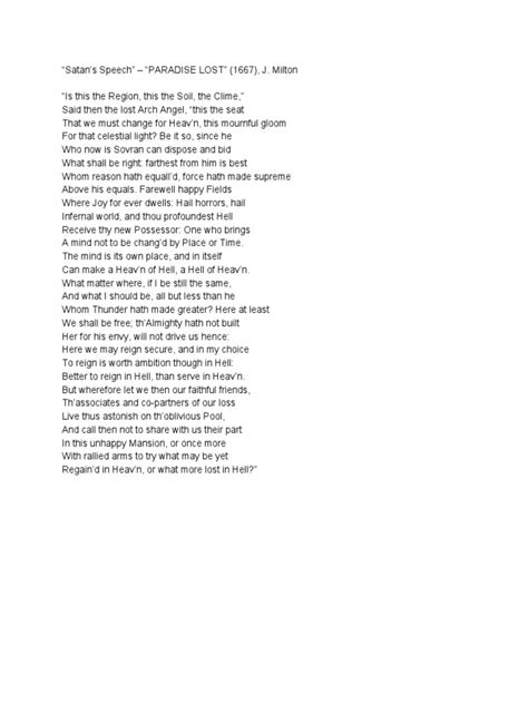 Paradise Lost Satan Speech