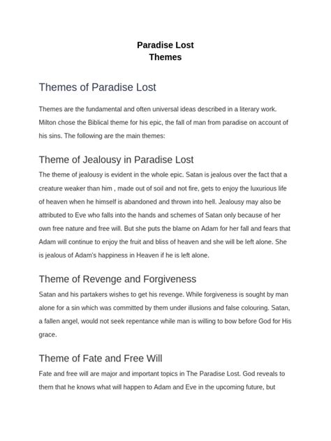 Paradise Lost Themes