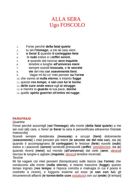 Parafrasi Alla Sera