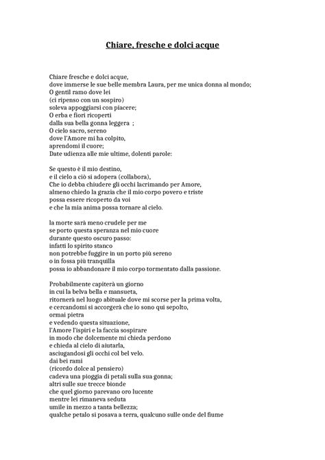 Parafrasi Chiare Fresche E Dolci Acque