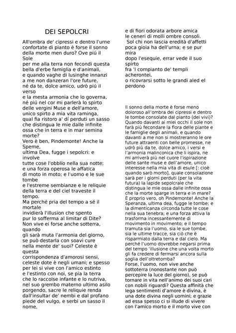 Parafrasi Dei Sepolcri