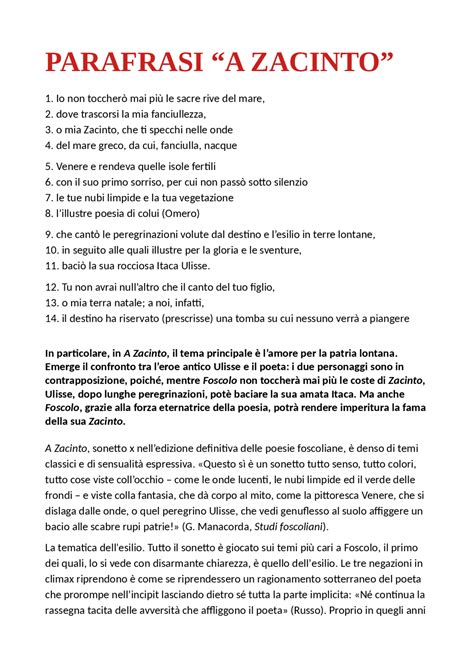 Parafrasi Di A Zacinto