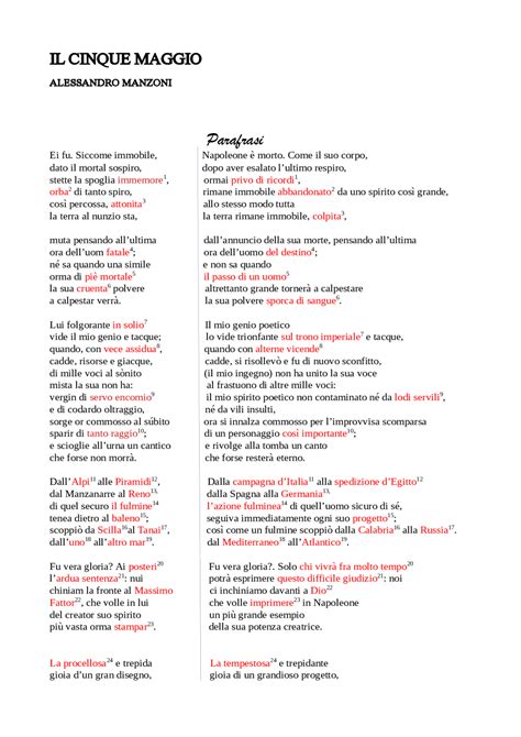 Parafrasi Il 5 Maggio
