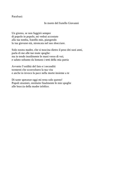 Parafrasi In Morte Del Fratello Giovanni