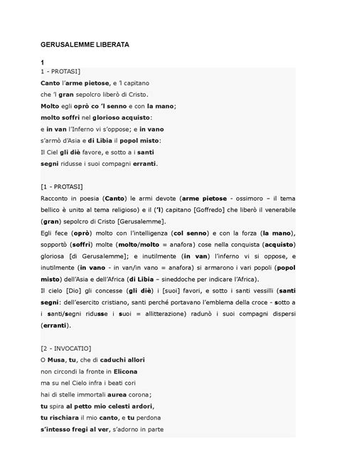 Parafrasi Proemio Gerusalemme Liberata