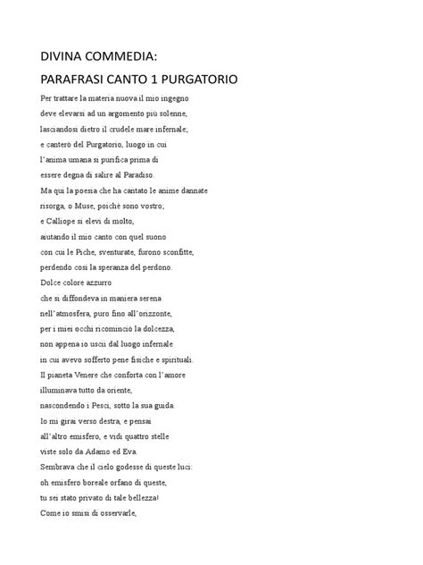 Parafrasi Purgatorio 1 Canto
