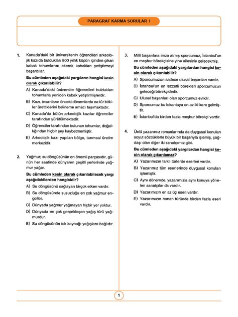Paragraf Soruları Pdf