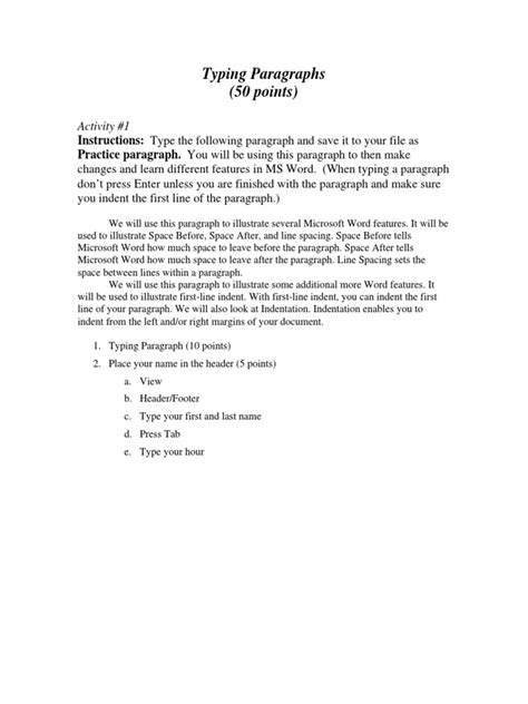 Paragraph For Typing Practice Pdf