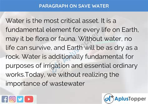 Paragraph On Save Water
