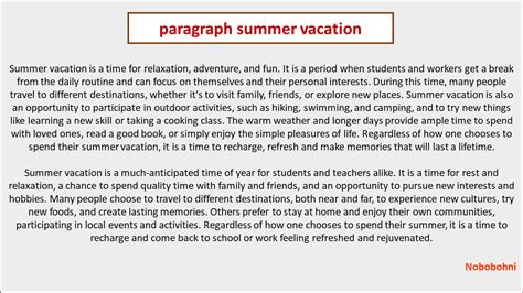Paragraph On Summer Vacation Long And Short Paragraphs Paragraph On Summer Holidays - Paragraph On Summer Holidays