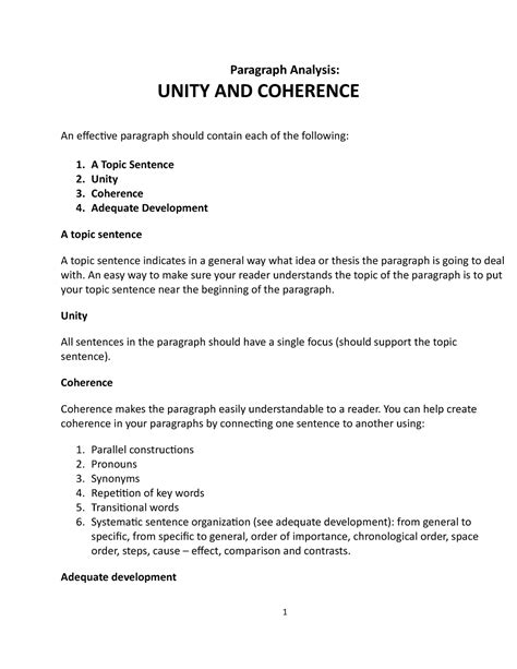 Paragraph Unity And Coherence Exercises