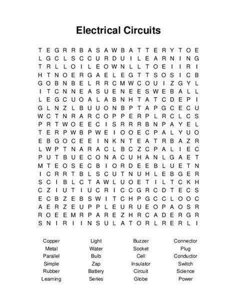 Parallel And Series Circuits Wordsearch