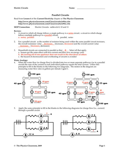 Parallel Circuit Answers Physics Classroom