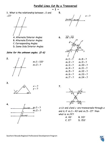 Parallel Lines Amp Transversals 8th Grade Geometry Transversals And Parallel Lines Worksheet - Transversals And Parallel Lines Worksheet