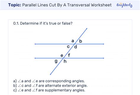 Parallel Lines Cut By A Transversal Worksheet