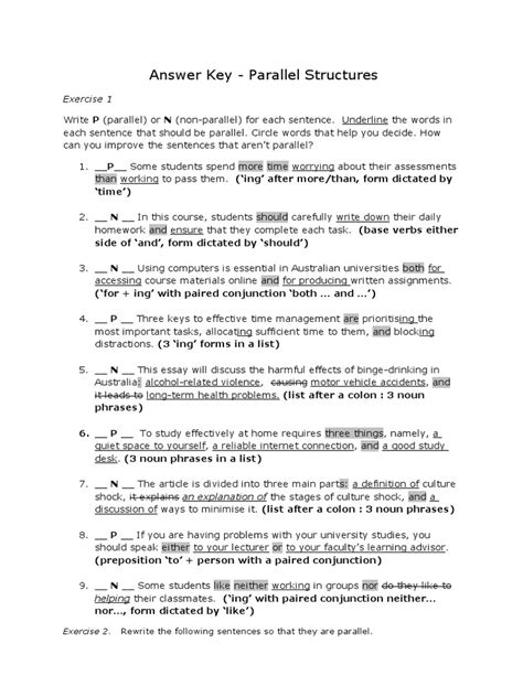 parallel structure answers
