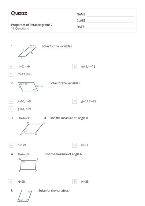 Parallelogram Properties Worksheet