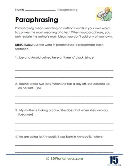 Paraphrase Sentences Worksheet   Paraphrasing Worksheets K5 Learning - Paraphrase Sentences Worksheet