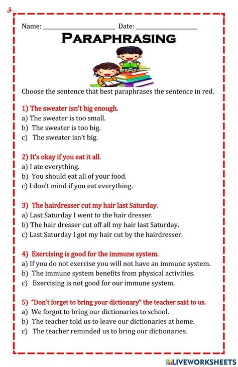 paraphrasing activities for elementary students