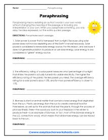 Paraphrasing Worksheets Easy Teacher Worksheets Paraphrase Sentences Worksheet - Paraphrase Sentences Worksheet