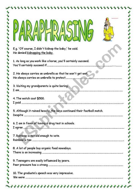 Paraphrasing Worksheets English Worksheets Land Paraphrase Sentences Worksheet - Paraphrase Sentences Worksheet