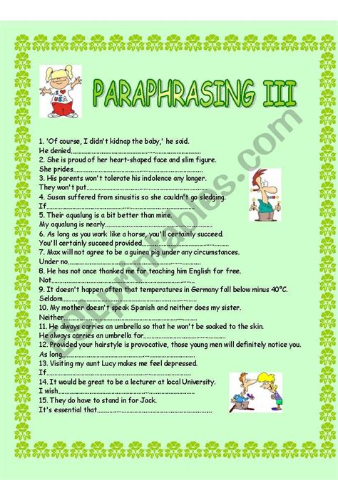 Paraphrasing Worksheets Esl Printables Paraphrase Sentences Worksheet - Paraphrase Sentences Worksheet