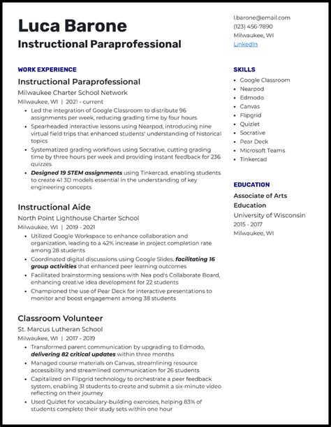Paraprofessional Skills For Resume Pdf